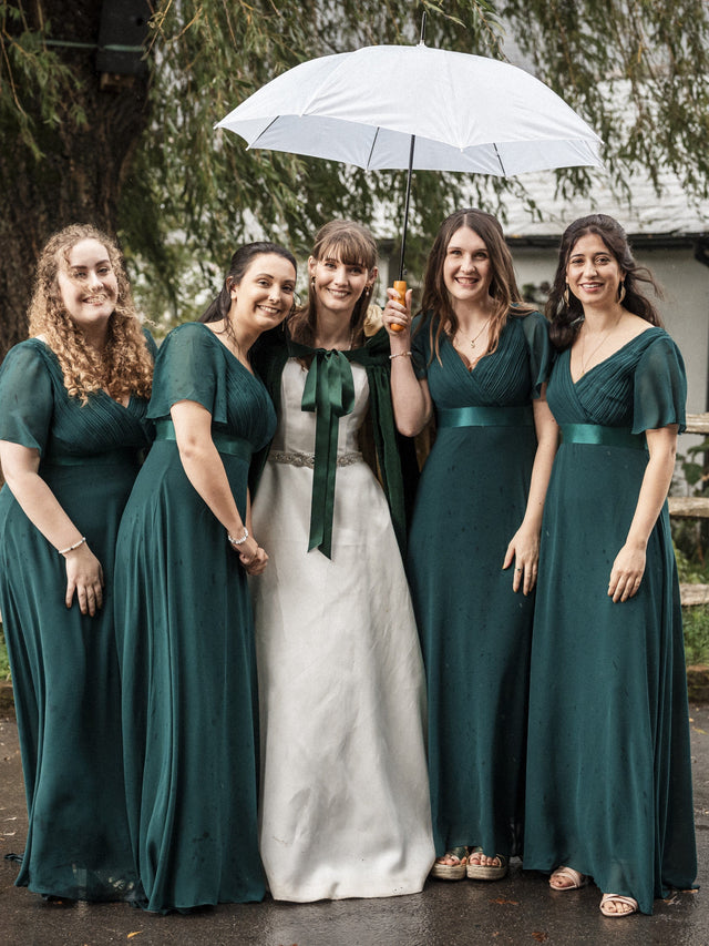 ever MONICA|Long Chiffon Empire Waist Bridesmaid Dress with Short Flutter Sleeves Fan Photos 5
