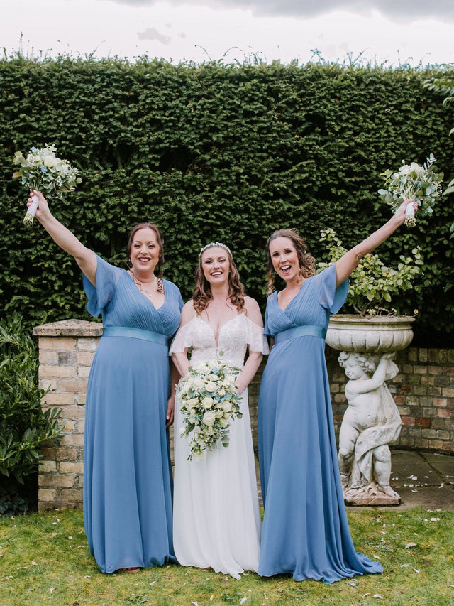 ever MONICA|Long Chiffon Empire Waist Bridesmaid Dress with Short Flutter Sleeves Fan Photos 7
