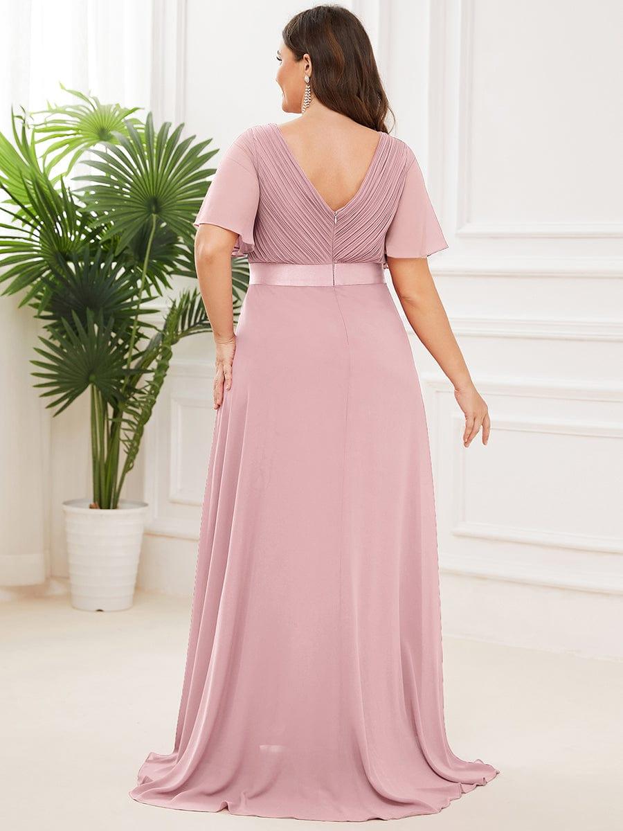 Long Chiffon Empire Waist Bridesmaid Dress with Short Flutter Sleeves #color_Dusty Rose