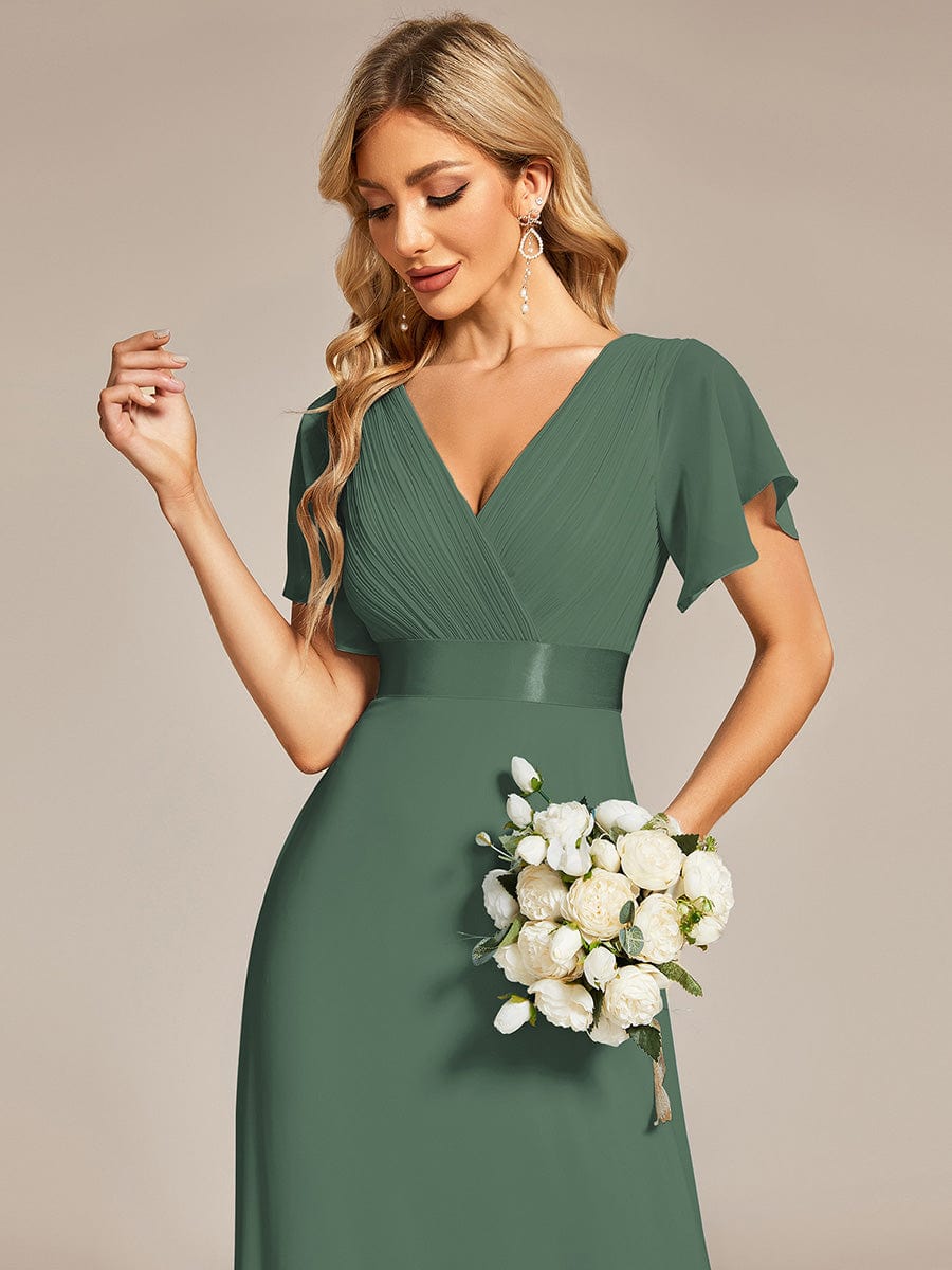 Long Empire Waist Evening Dress with Short Flutter Sleeves #color_Eucalyptus