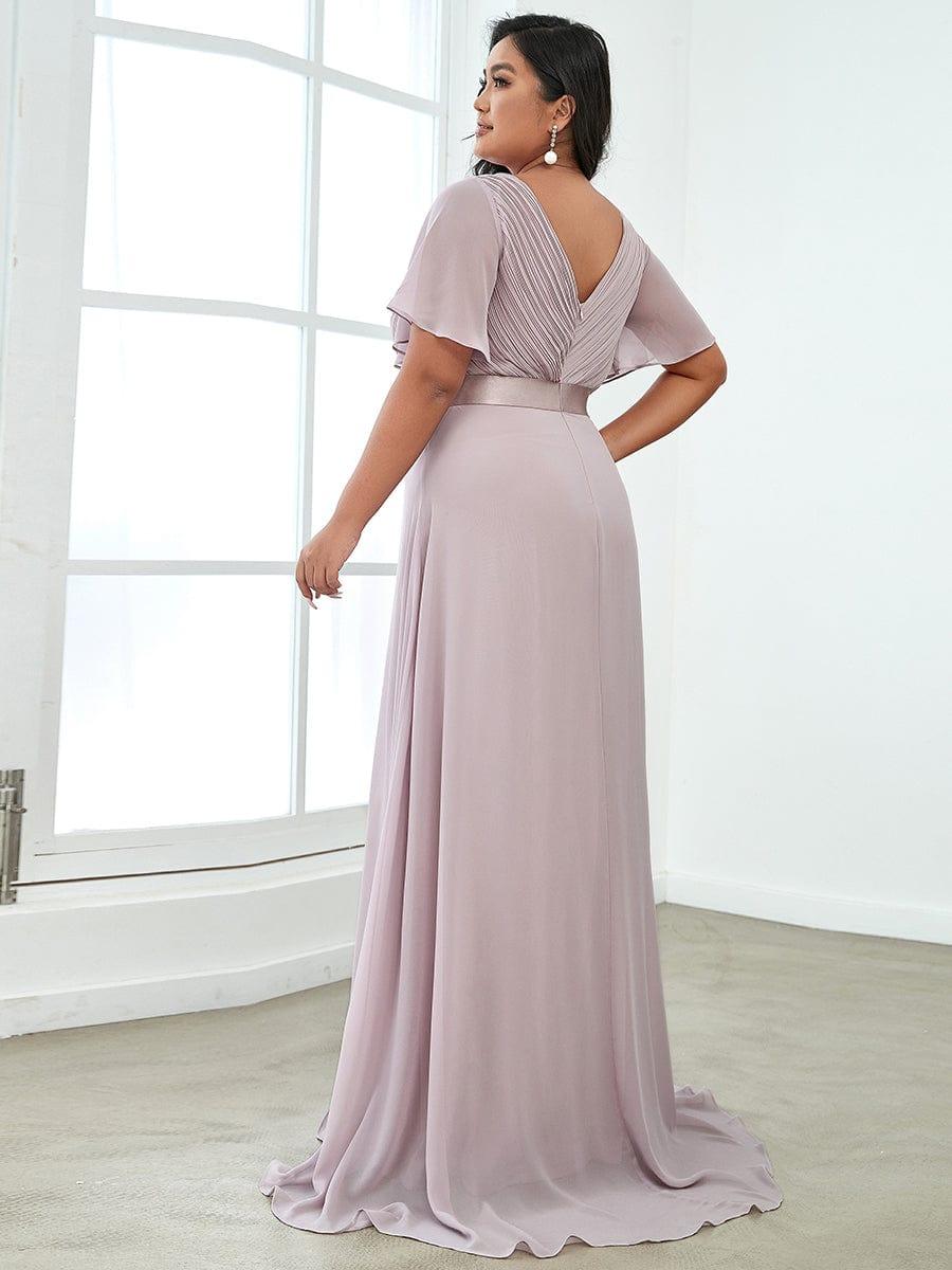 Long Empire Waist Evening Dress with Short Flutter Sleeves #color_Lilac