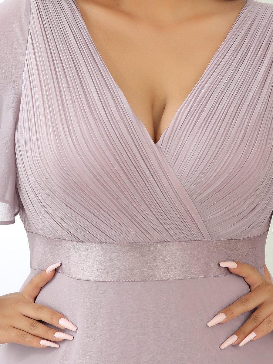 Long Empire Waist Evening Dress with Short Flutter Sleeves #color_Lilac