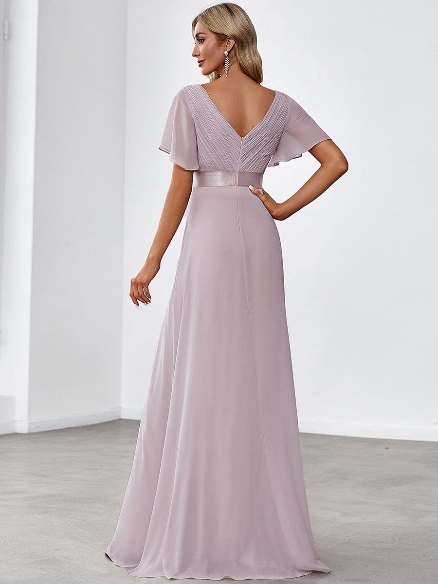 Long Chiffon Empire Waist Bridesmaid Dress with Short Flutter Sleeves #color_Lilac