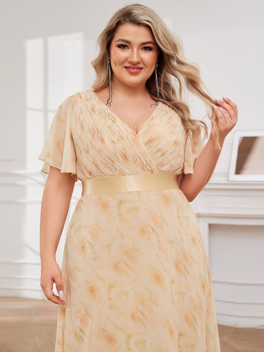 Long Chiffon Empire Waist Bridesmaid Dress with Short Flutter Sleeves #color_Golden Roses
