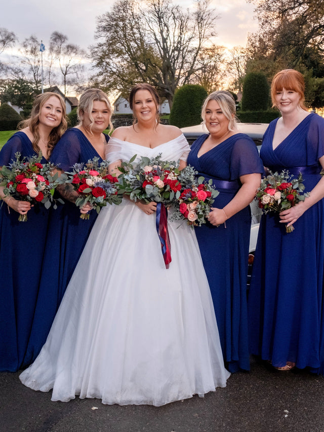 pretty MONICA|Plus Size Empire Waist V Back Bridesmaid Dress with Short Sleeves Fan Photos 5
