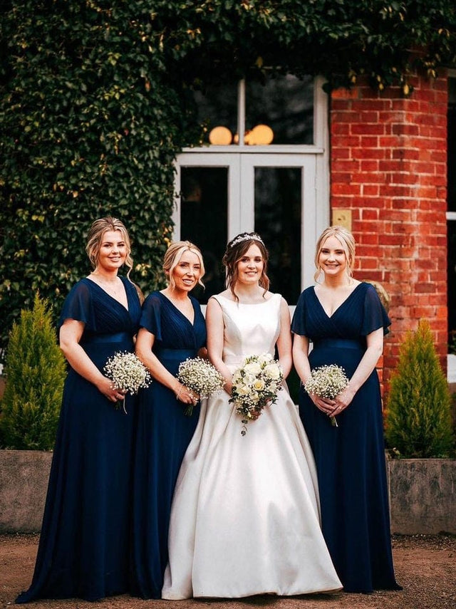 ever MONICA|Long Chiffon Empire Waist Bridesmaid Dress with Short Flutter Sleeves Fan Photos 8
