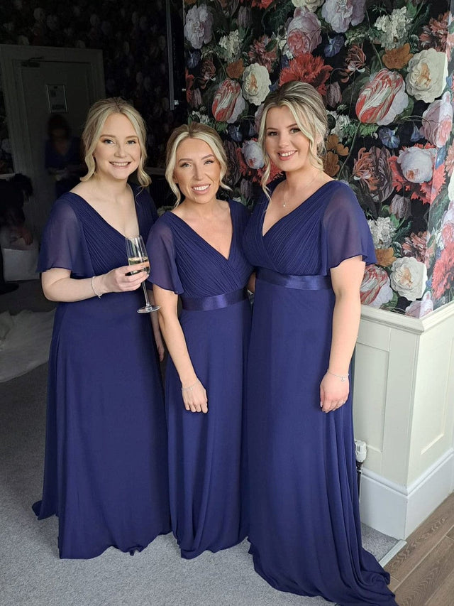 ever MONICA|Long Chiffon Empire Waist Bridesmaid Dress with Short Flutter Sleeves Fan Photos 10
