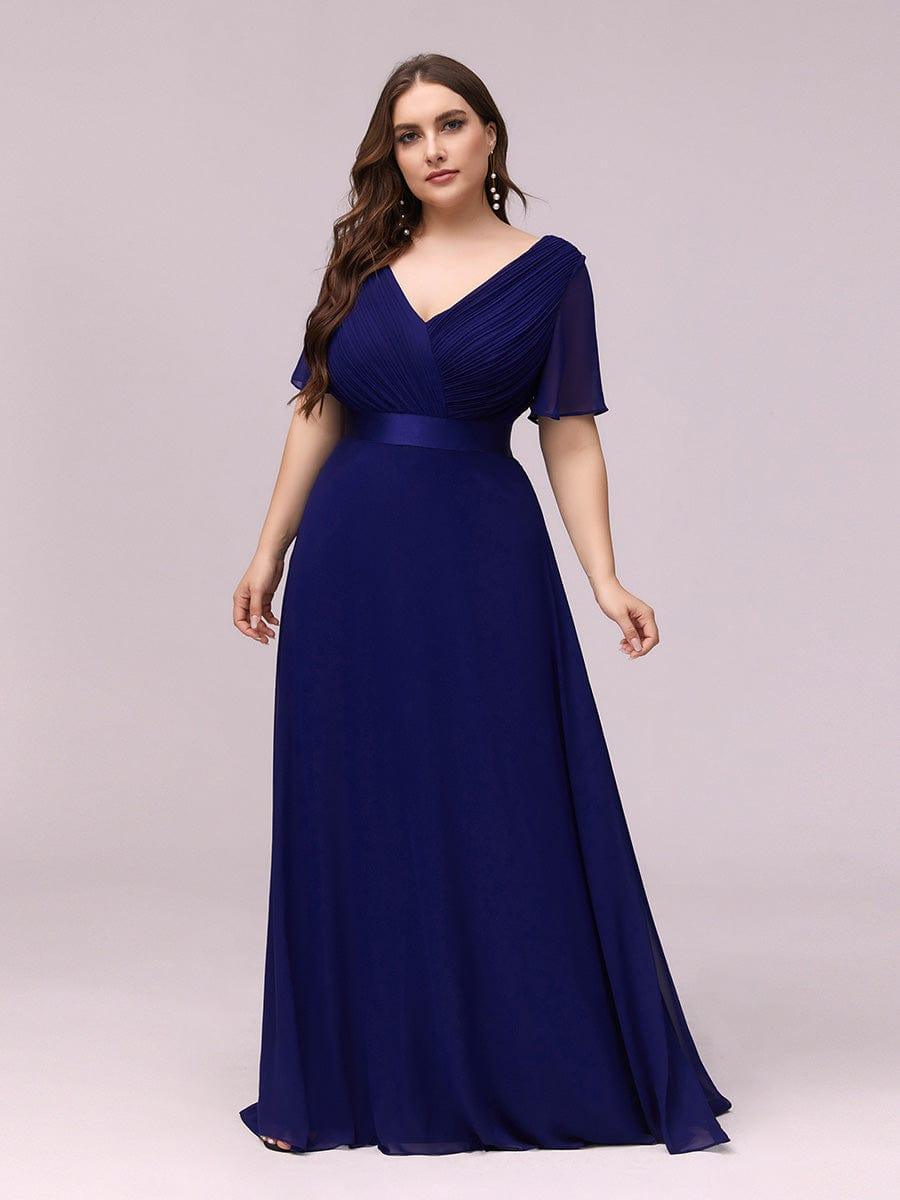 Plus Size Long Empire Waist Evening Dress With Short Flutter Sleeves #color_Royal Blue