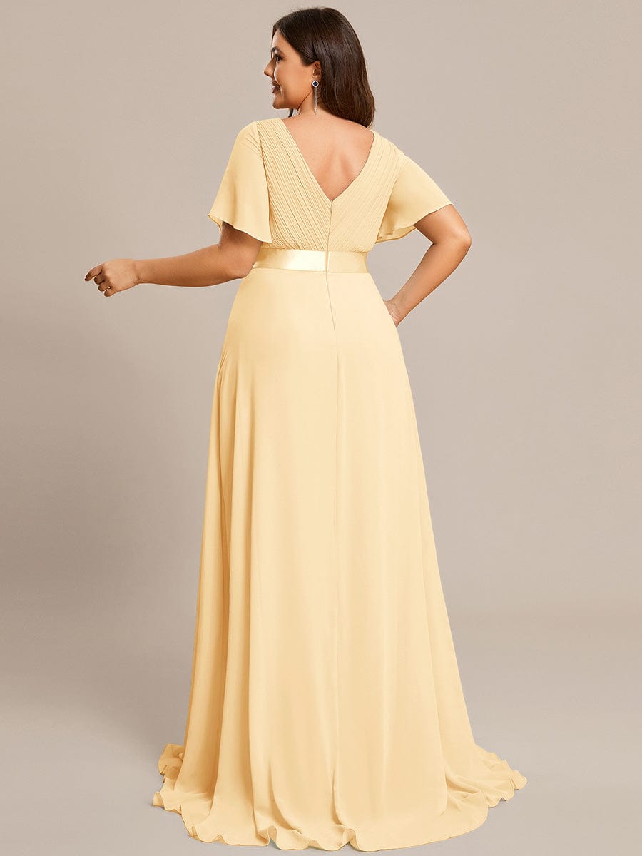 Plus Size Simple Empire Waist Flutter Sleeve Evening Dress #color_Yellow