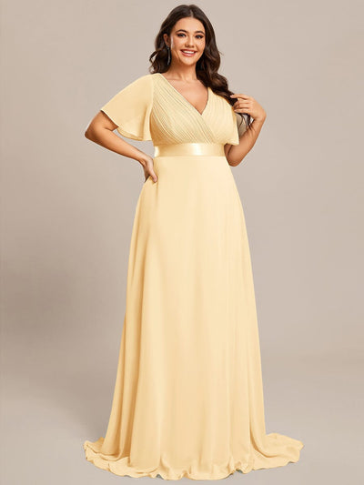 Plus Size Simple Empire Waist Flutter Sleeve Evening Dress #color_Yellow