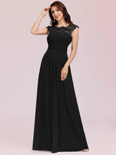 Elegant Maxi Long Lace Cap Sleeve Bridesmaid Dress #color_Black 