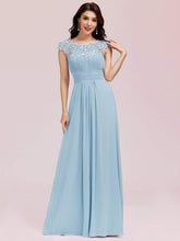 Elegant Maxi Long Lace Cap Sleeve Bridesmaid Dress #color_Sky Blue 