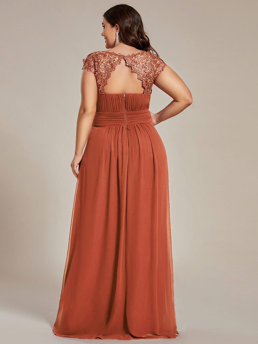 Elegant Maxi Long Lace Cap Sleeve Bridesmaid Dress #color_Burnt Orange