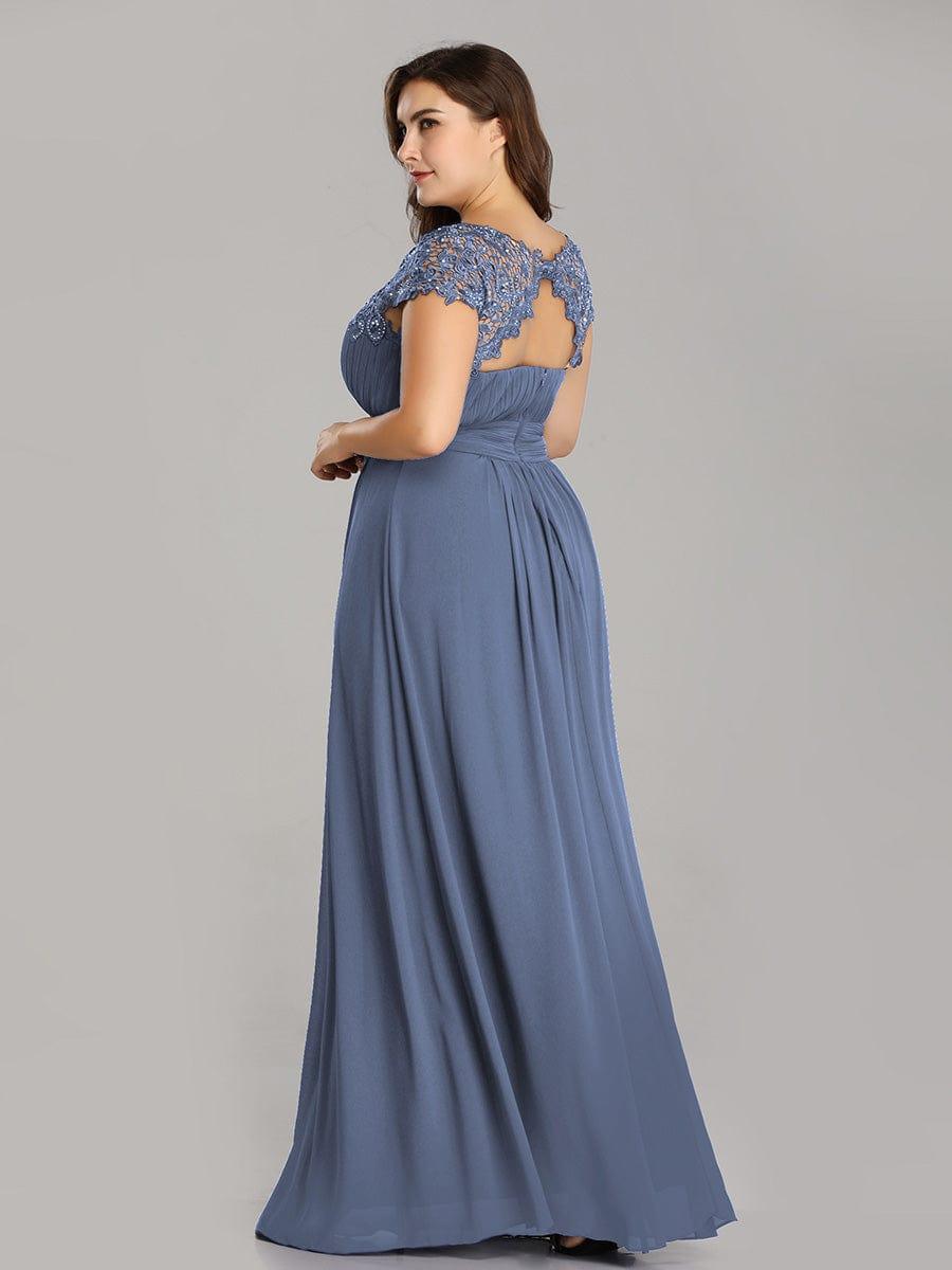 Elegant Maxi Long Lace Cap Sleeve Bridesmaid Dress #color_Dusty Blue