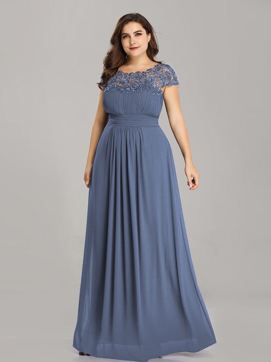 Elegant Maxi Long Lace Cap Sleeve Bridesmaid Dress #color_Dusty Blue