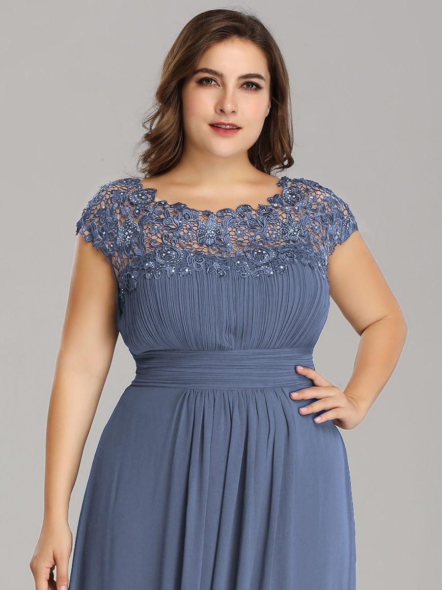 Elegant Maxi Long Lace Cap Sleeve Bridesmaid Dress #color_Dusty Blue