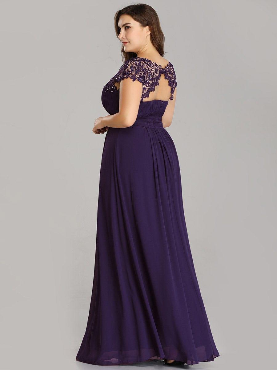 Elegant Maxi Long Lace Cap Sleeve Bridesmaid Dress #color_Dark Purple