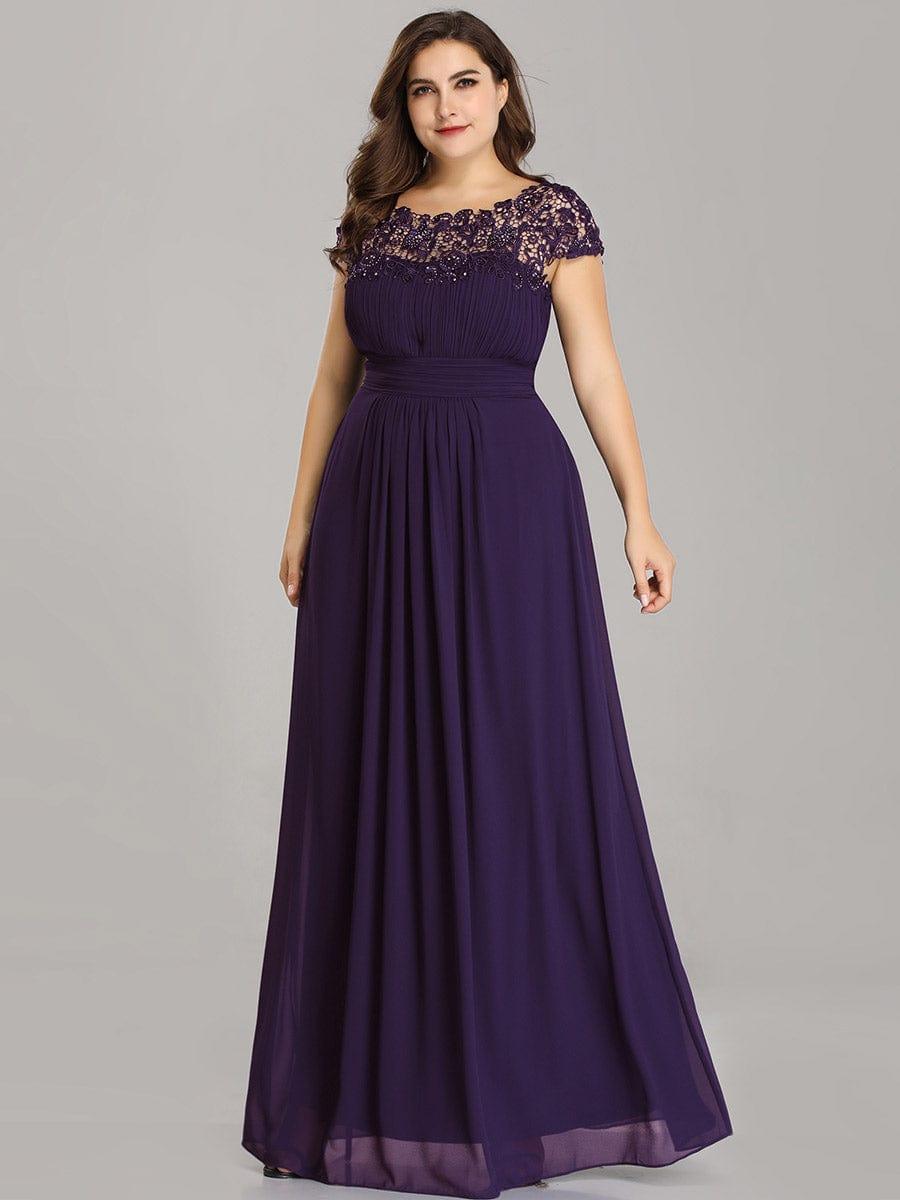 Elegant Maxi Long Lace Cap Sleeve Bridesmaid Dress #color_Dark Purple