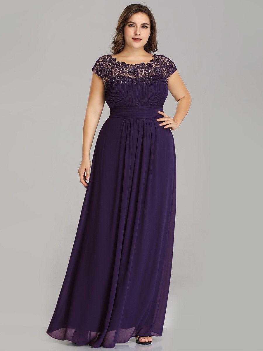 Elegant Maxi Long Lace Cap Sleeve Bridesmaid Dress #color_Dark Purple