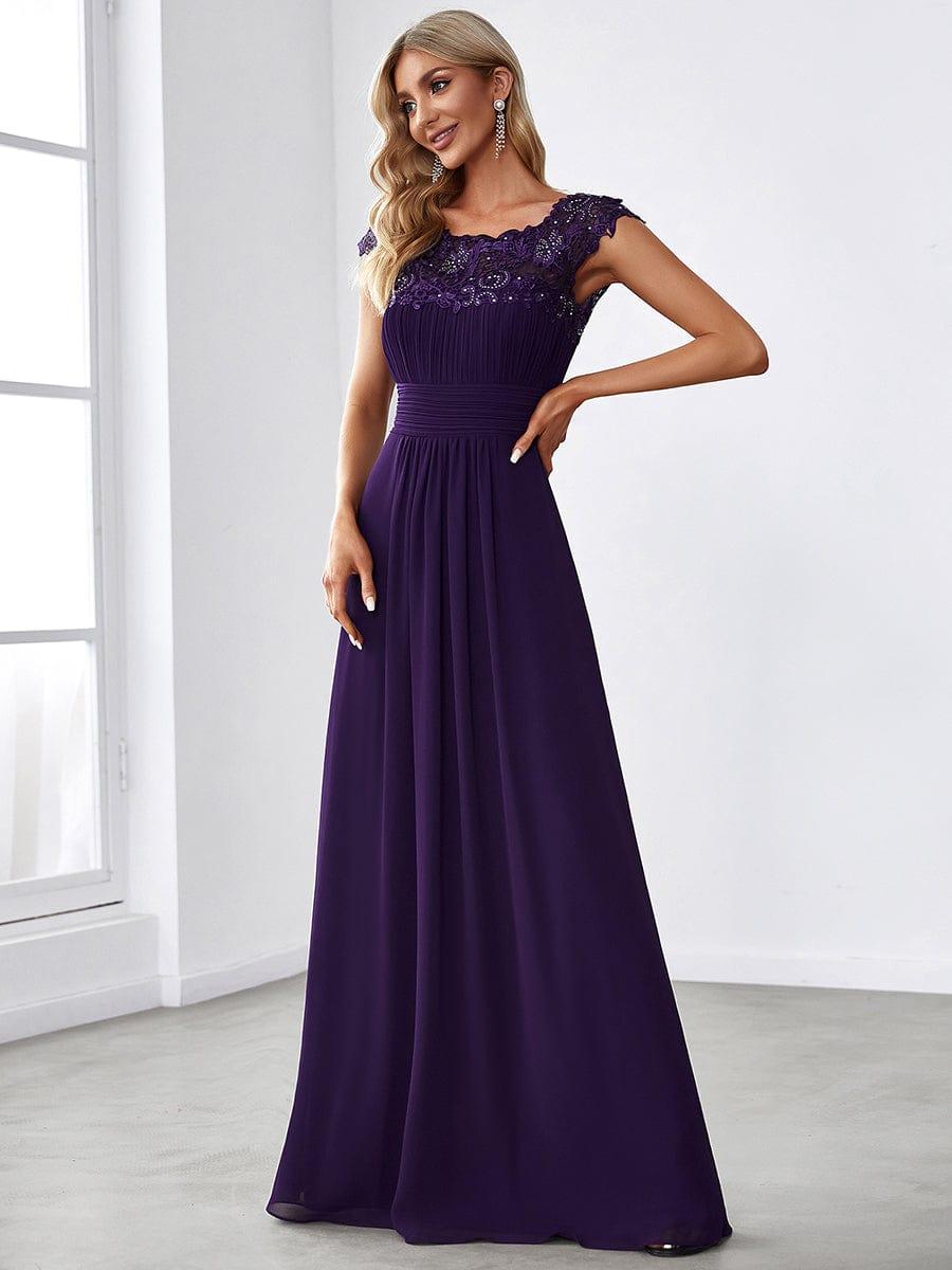Elegant Maxi Long Lace Cap Sleeve Bridesmaid Dress #color_Dark Purple