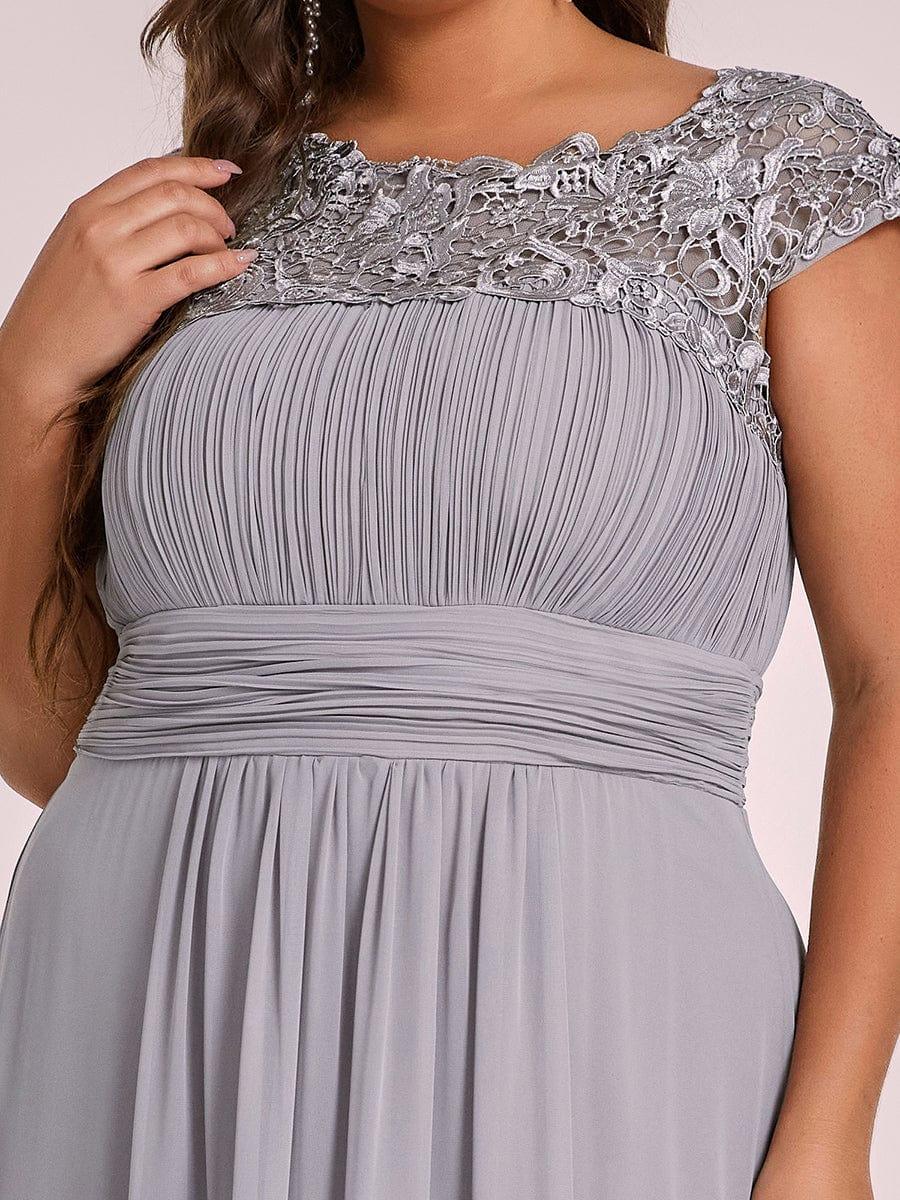 Elegant Maxi Long Lace Cap Sleeve Bridesmaid Dress #color_Grey