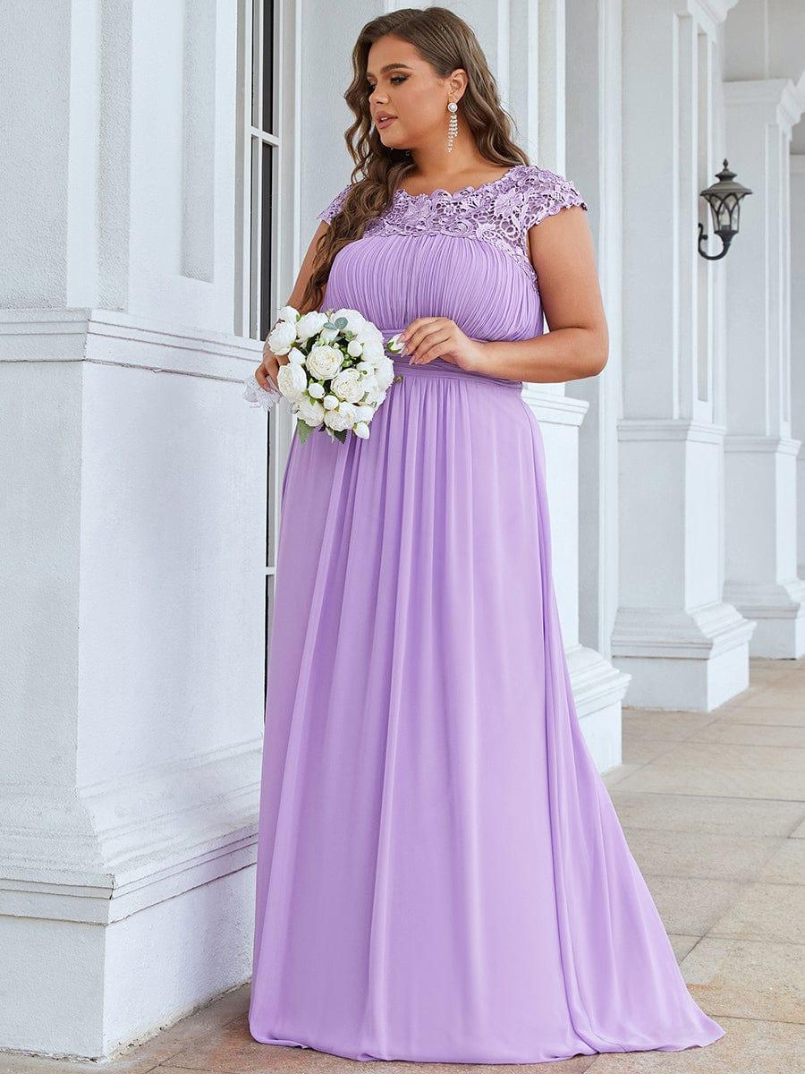 Elegant Maxi Long Lace Cap Sleeve Bridesmaid Dress #color_Lavender