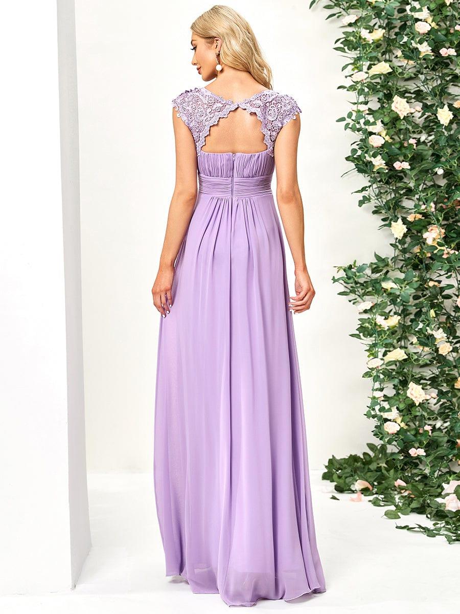 Elegant Maxi Long Lace Cap Sleeve Bridesmaid Dress #color_Lavender