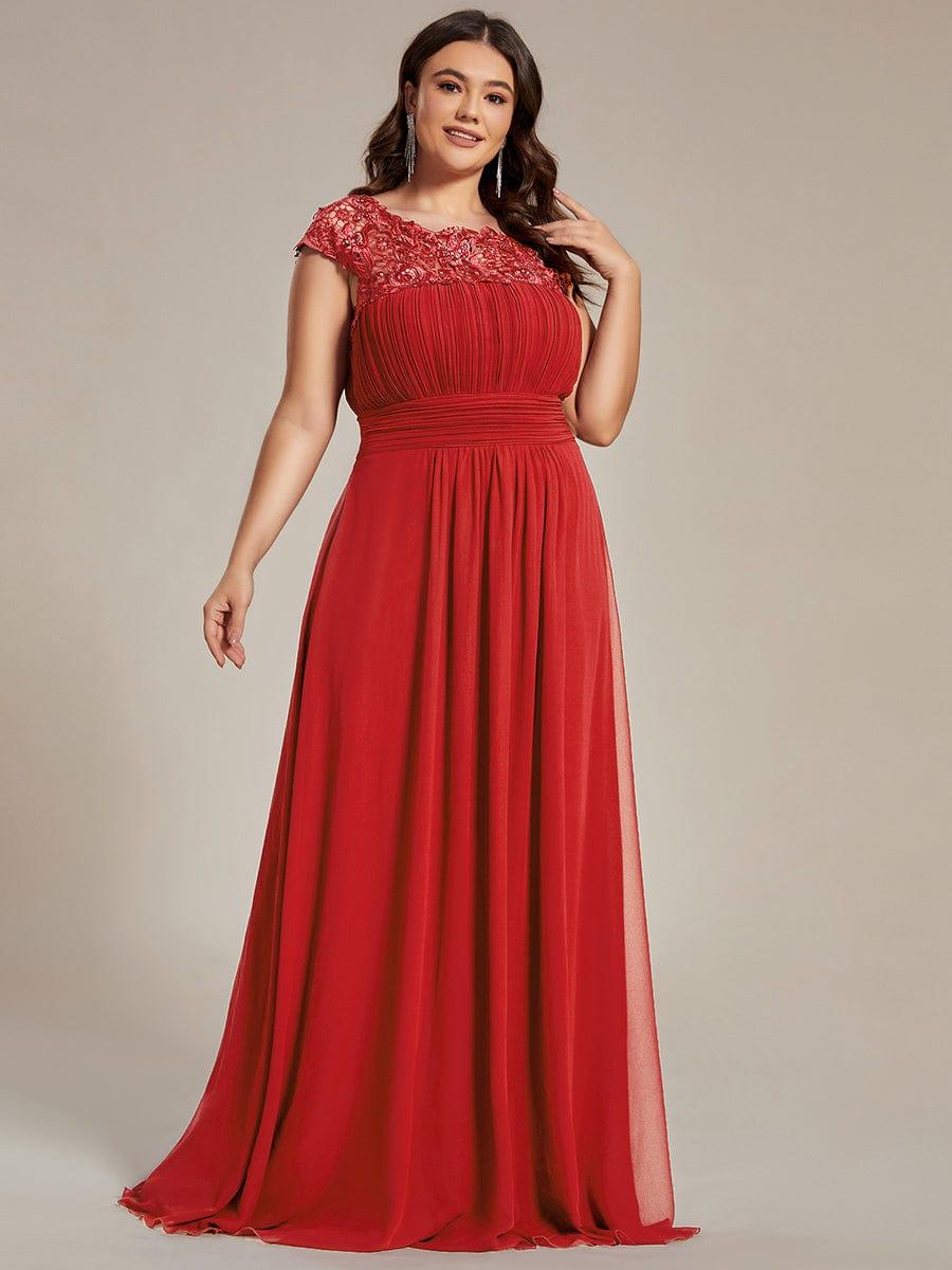 Elegant Maxi Long Lace Cap Sleeve Bridesmaid Dress #color_Red