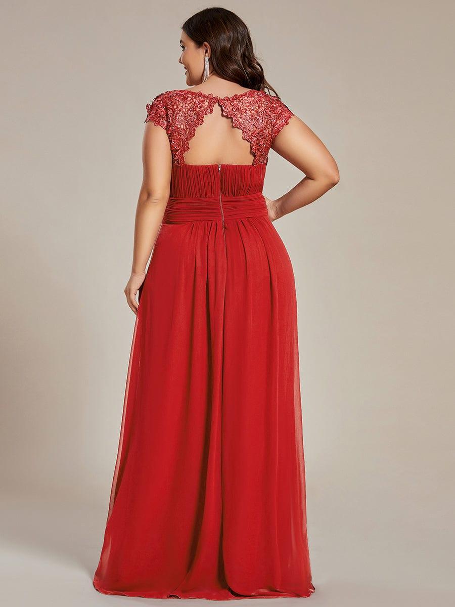 Elegant Maxi Long Lace Cap Sleeve Bridesmaid Dress #color_Red