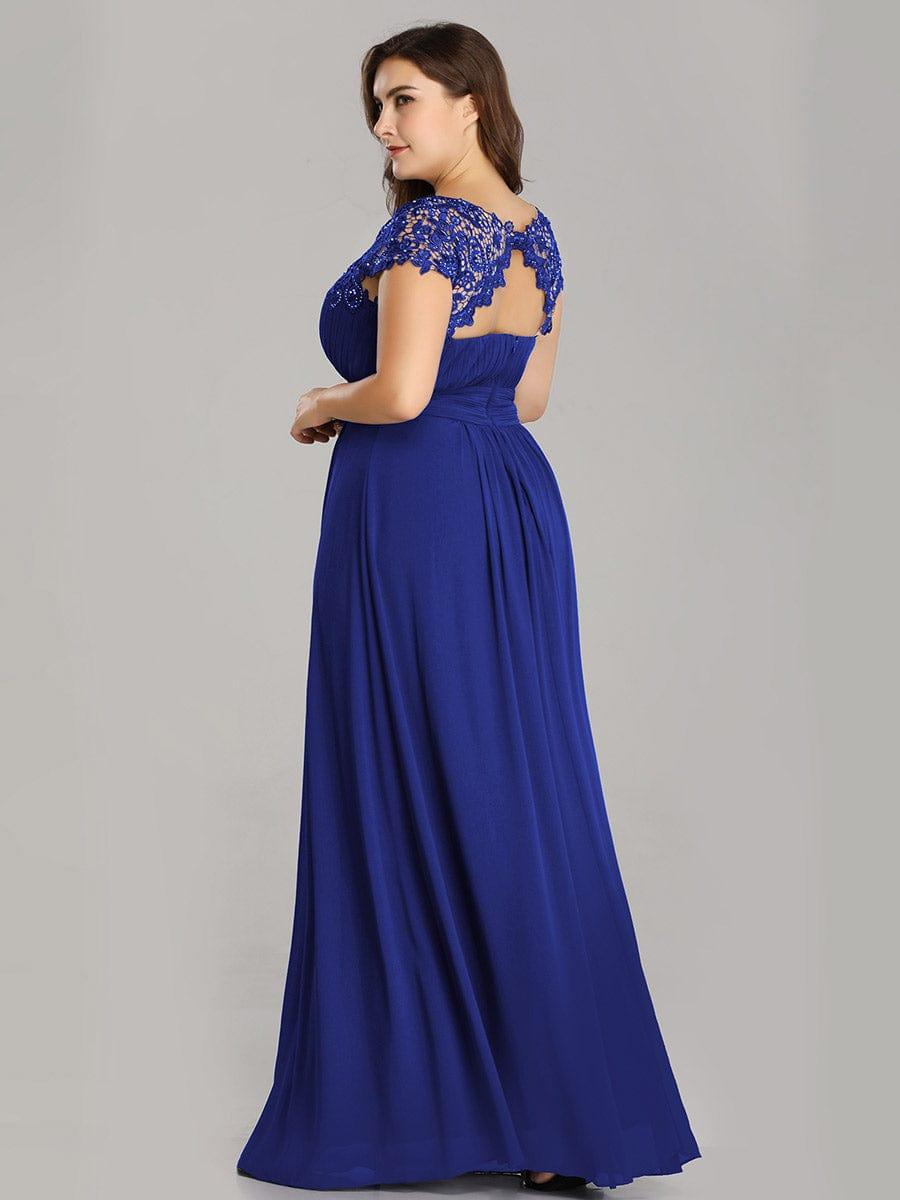 Elegant Maxi Long Lace Cap Sleeve Bridesmaid Dress #color_Sapphire Blue