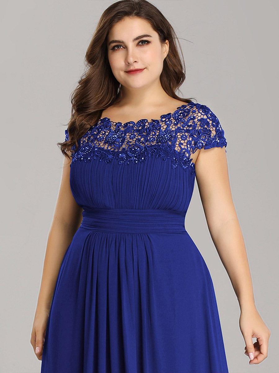 Elegant Maxi Long Lace Cap Sleeve Bridesmaid Dress #color_Sapphire Blue