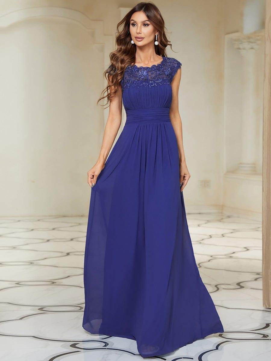 Elegant Maxi Long Lace Cap Sleeve Bridesmaid Dress #color_Sapphire Blue