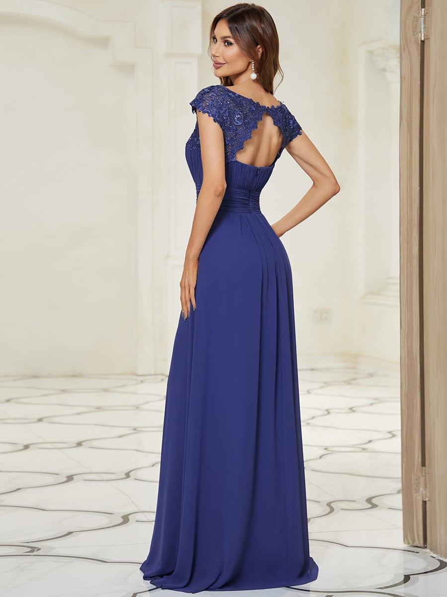 Elegant Maxi Long Lace Cap Sleeve Bridesmaid Dress #color_Sapphire Blue