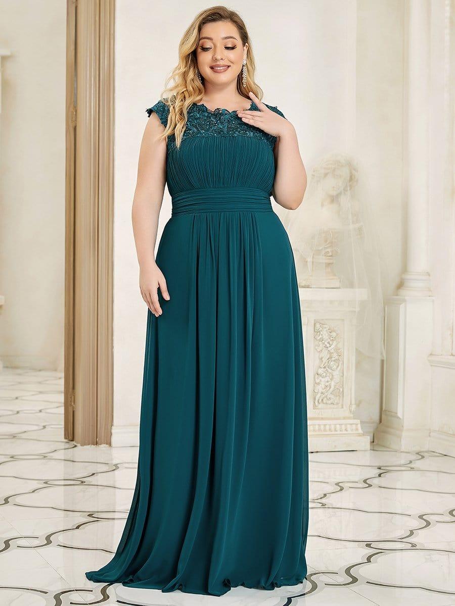 Elegant Maxi Long Lace Cap Sleeve Bridesmaid Dress #color_Teal