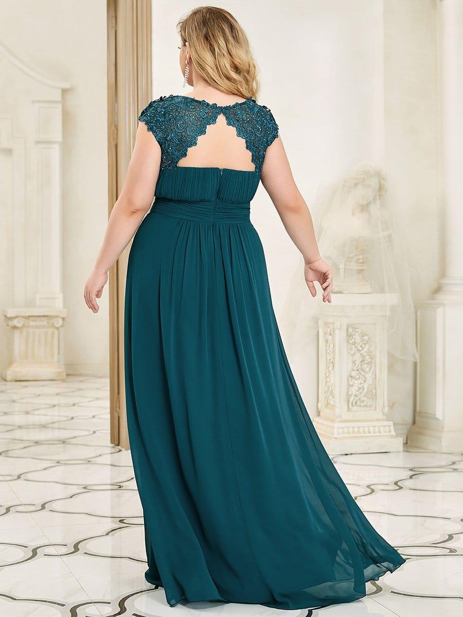 Elegant Maxi Long Lace Cap Sleeve Bridesmaid Dress #color_Teal