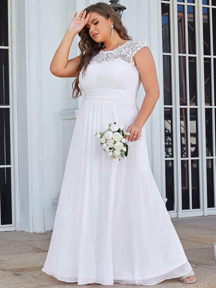 Elegant Maxi Long Lace Cap Sleeve Bridesmaid Dress #color_White