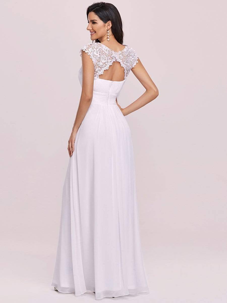 Elegant Maxi Long Lace Cap Sleeve Bridesmaid Dress #color_White