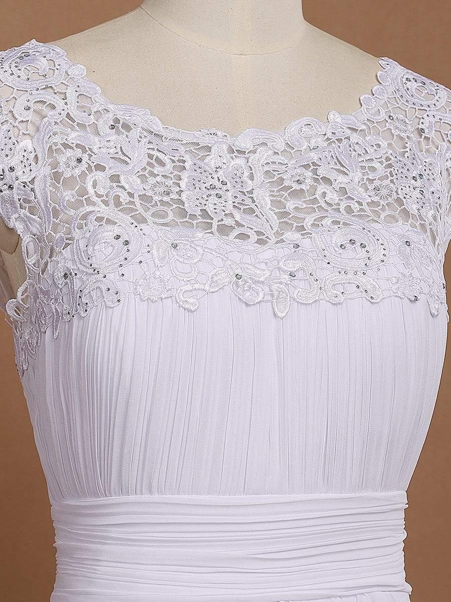 Elegant Maxi Long Lace Cap Sleeve Bridesmaid Dress #color_White
