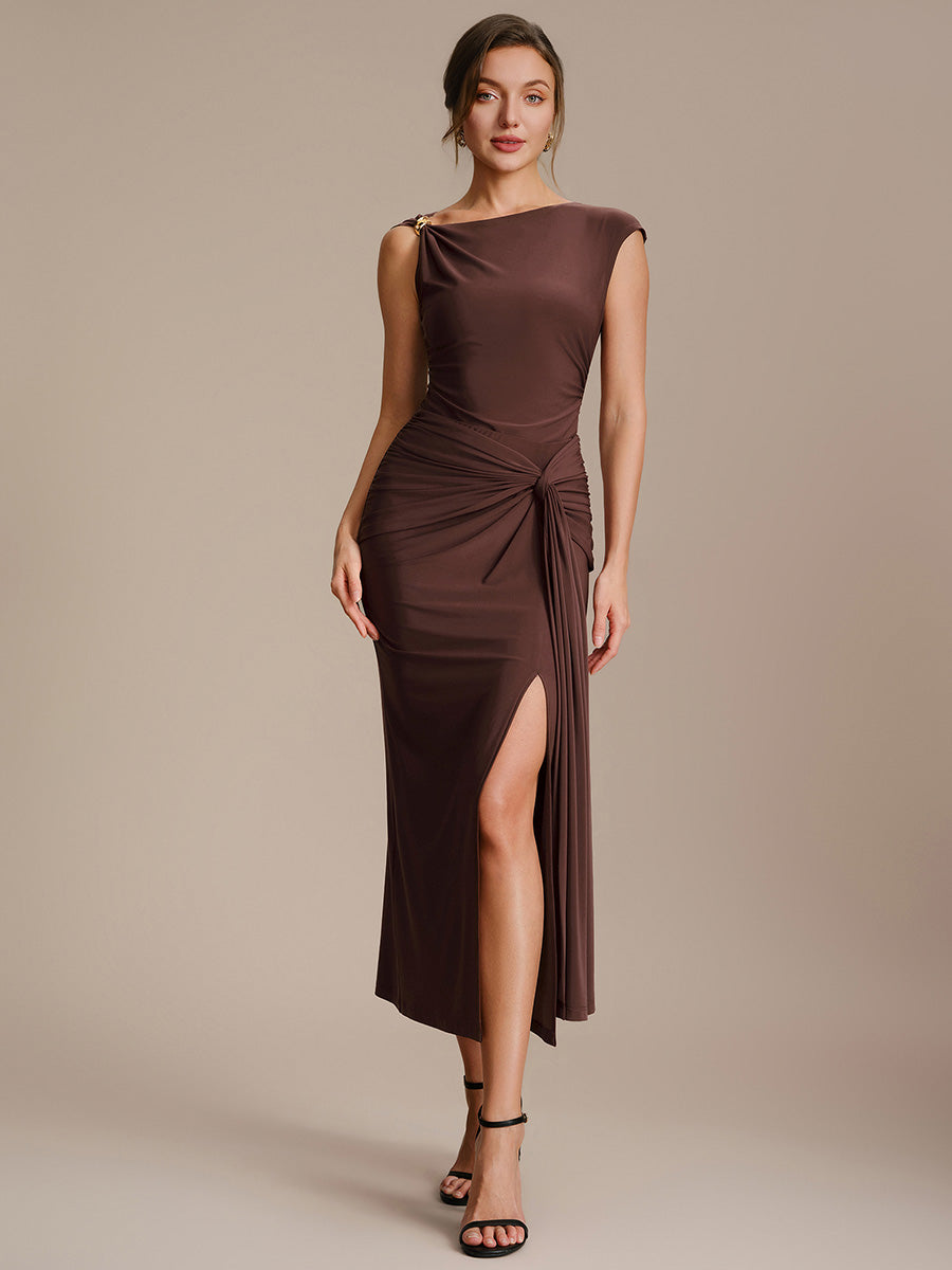 Knot Detail Knit Bodycon Skirts #color_Chocolate Brown