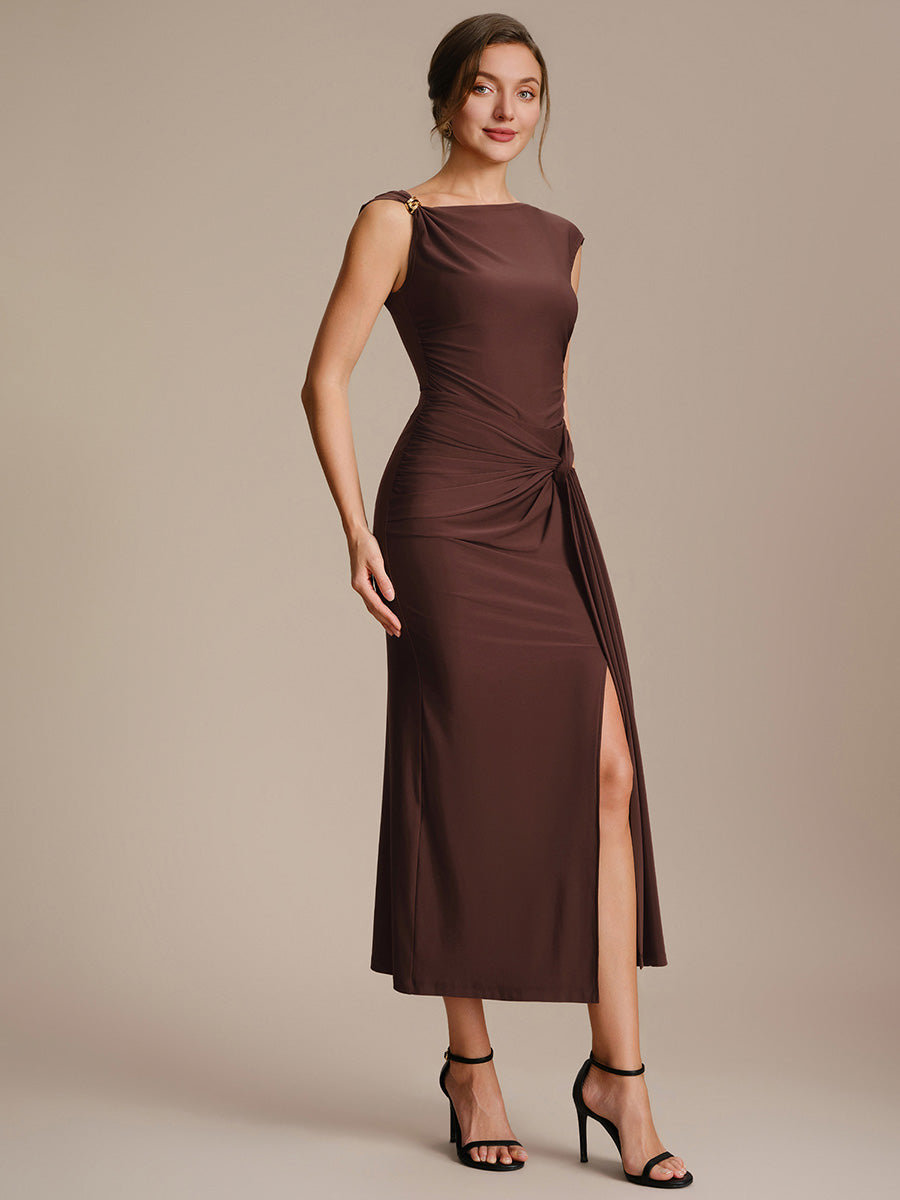 Knot Detail Knit Bodycon Skirts #color_Chocolate Brown