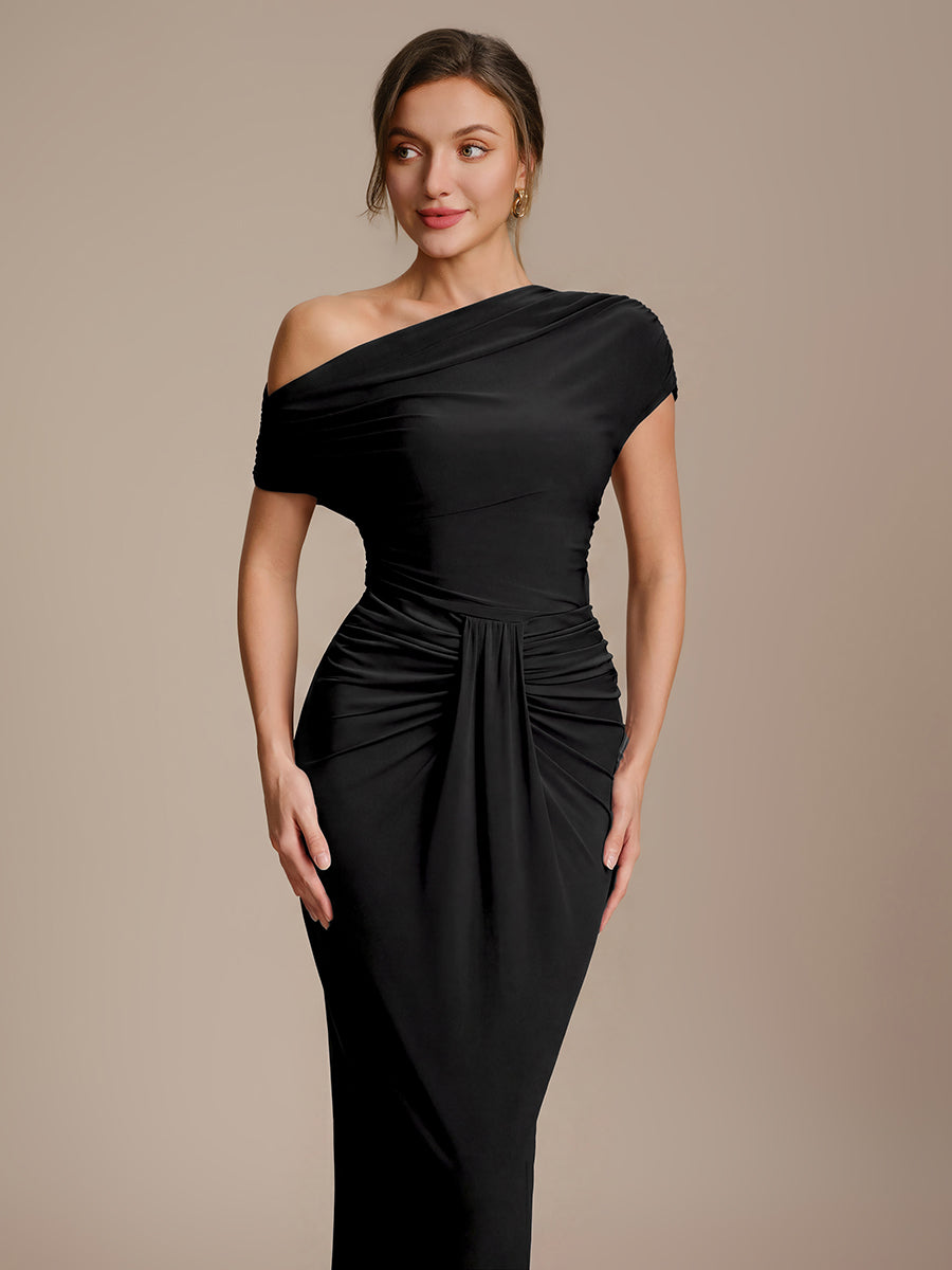Knit Bodycon Midi Length Skirts #color_Black