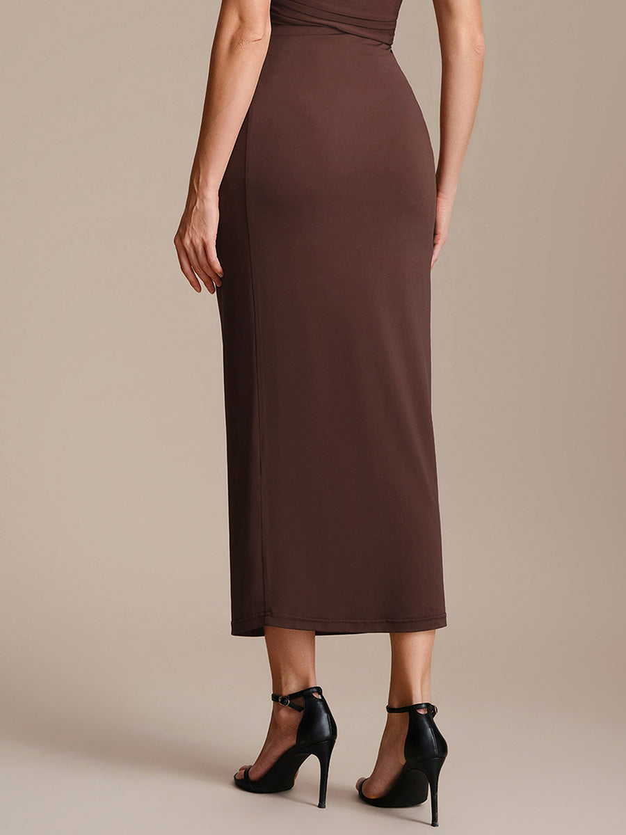 Knit Bodycon Midi Length Skirts #color_Chocolate Brown