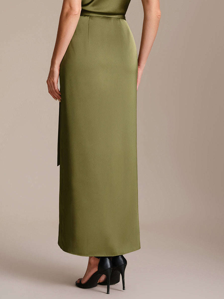 Slit Satin Sheath Skirts #color_Olive Green