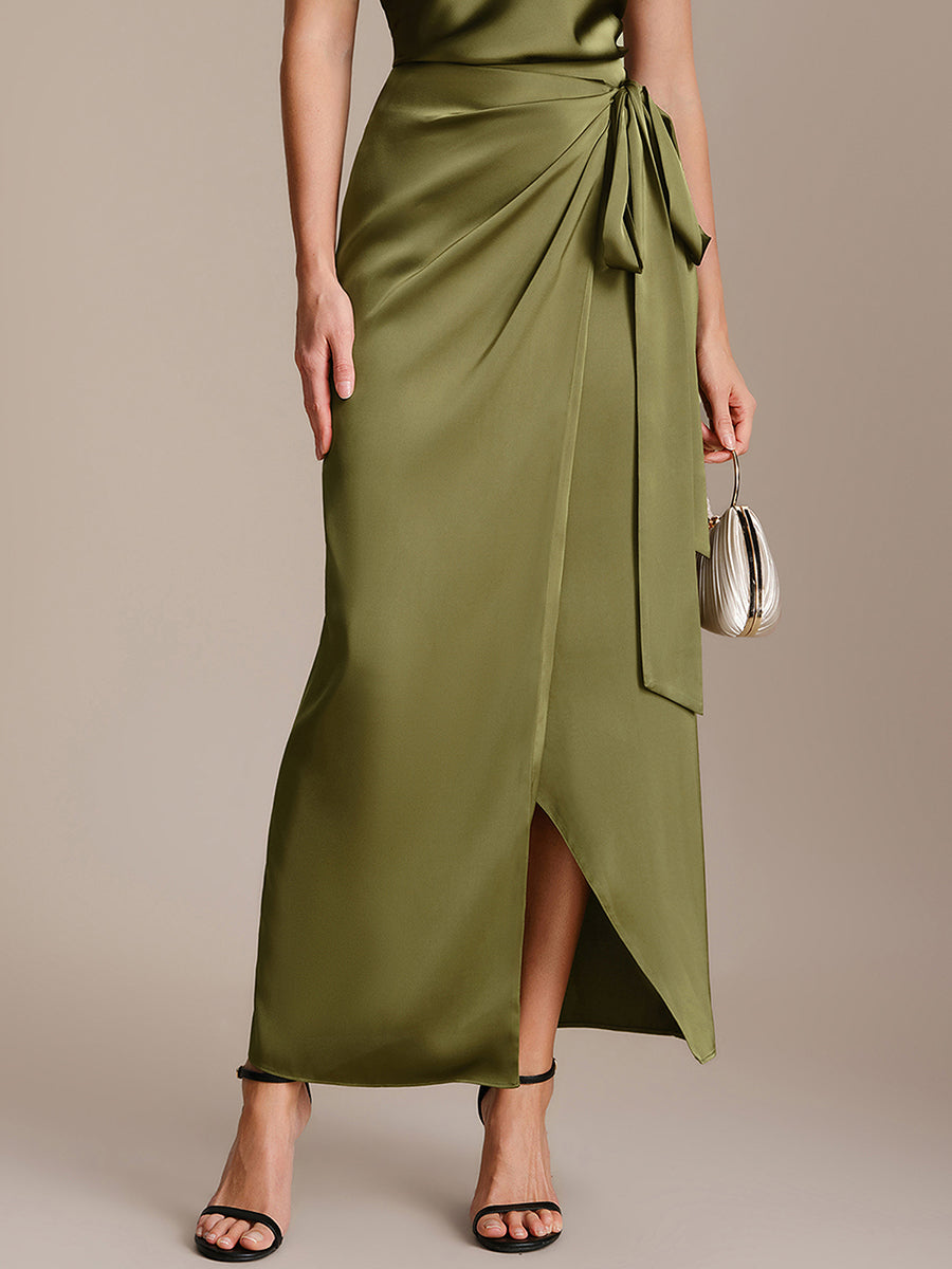 Slit Satin Sheath Skirts #color_Olive Green