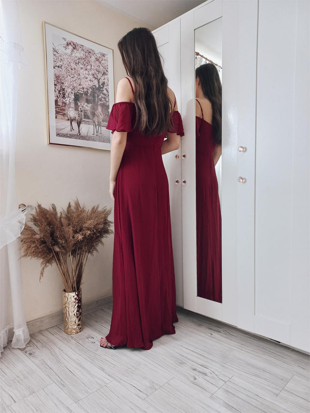 pretty REYA|Plus Size Cold Shoulder Formal Bridesmaid Dress with Side Slit Fan Photos 10

