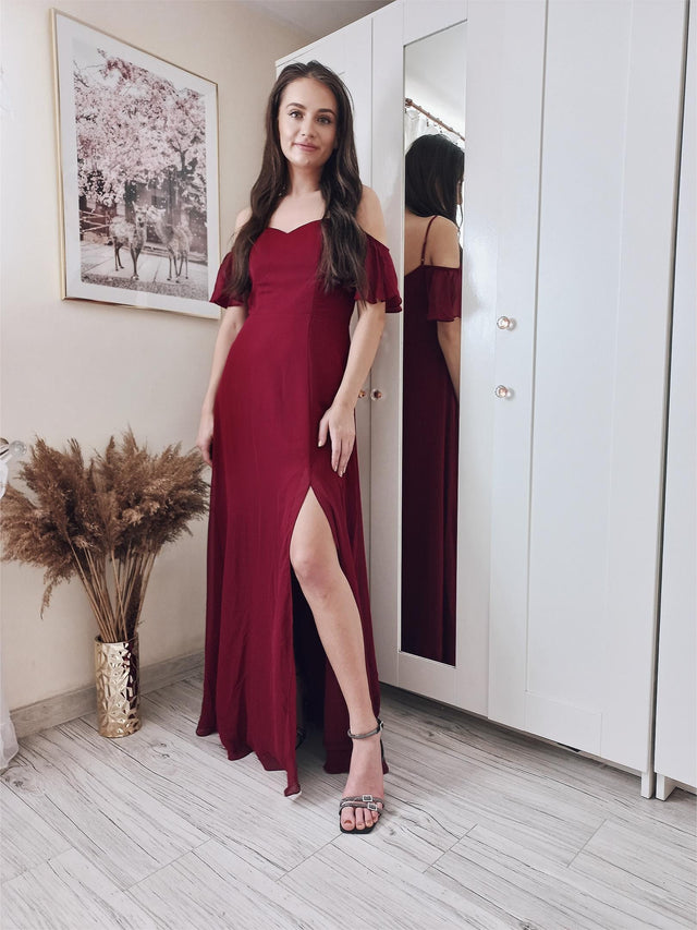 pretty REYA|Plus Size Cold Shoulder Formal Bridesmaid Dress with Side Slit Fan Photos 9
