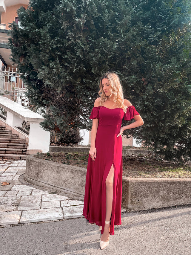 pretty REYA|Plus Size Cold Shoulder Formal Bridesmaid Dress with Side Slit Fan Photos 8

