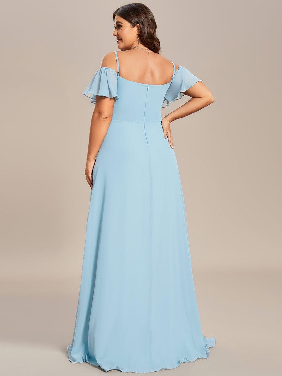 Plus Size Cold Shoulder Formal Bridesmaid Dress with Side Slit #color_Sky Blue