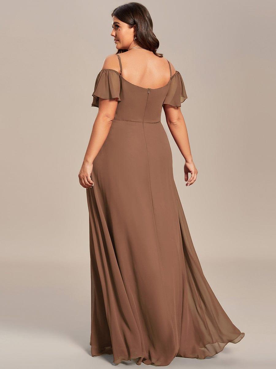 Custom Size Cold Shoulder Formal Bridesmaid Dress with Side Slit #color_Brown