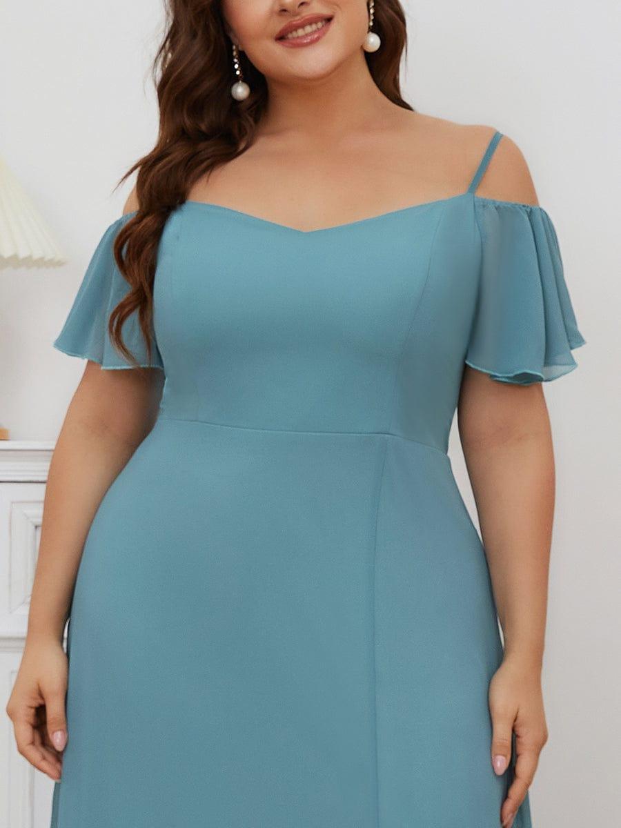Plus Size Cold Shoulder Formal Bridesmaid Dress with Side Slit #color_Light Teal 